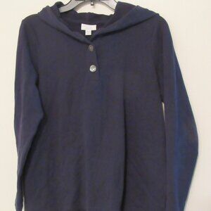 J Jill Pure Jill Hooded Pullover Sweater Women's Small Petite Navy Blue Casual